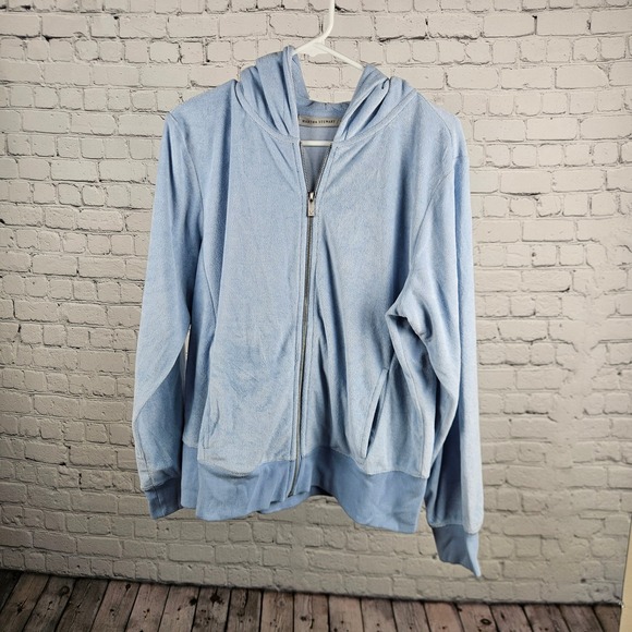 Martha Stewart Tops - Martha Stewart Signature Light Blue Terry Cloth Full Zip Hoodie Sweater Womens M
